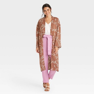 Women's Woven Printed Duster - A New Day™ Taupe One Size