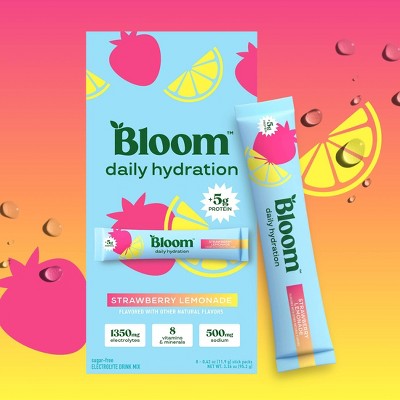 BLOOM NUTRITION Daily Hydration Electrolyte Stick Packs - Strawberry Lemonade - 8ct