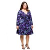 24seven Comfort Apparel Long Sleeve Wrap Dress with Belt in Purple Black Print - 2 of 3