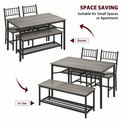 Dining Table Set for 4, Kitchen Table Chairs for 4 with Wine Rack, Dining Room Table Set with Sturdy Bench