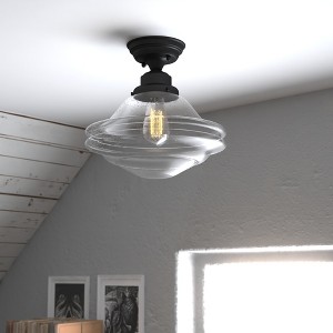 VAXCEL Huntley 12-in W Bronze Farmhouse Schoolhouse Semi Flush Mount Ceiling Light Clear Seeded Glass - 1 of 4