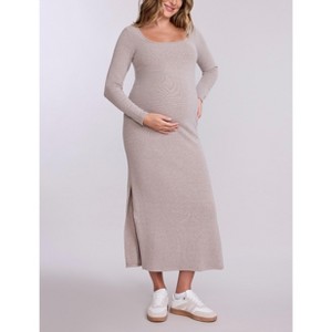 Women's Square Neck Rib Knit Long Sleeve Bodycon Maxi Dress | Motherhood Maternity - 1 of 4