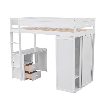 Twin Size Loft Bed With Desk Wardrobe Wooden Twin Loft Bed With Drawers Storage Cabinet For Girls Boys Teens Bedroom