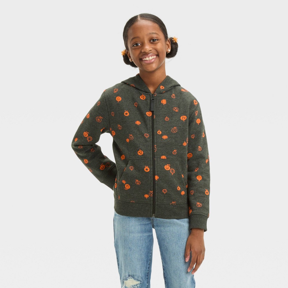 Girls' Halloween Zip-Up Fleece Hoodie Sweatshirt - Cat & Jack™ Black XL