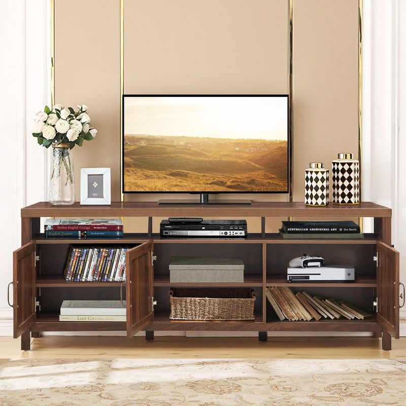 Costway TV Stand Entertainment Media Center for TV's up to 65'' w/ Rattan Doors, 3 of 11