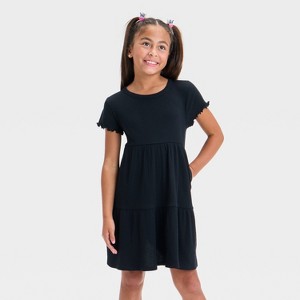 Girls' Short Sleeve Tiered Ribbed Dress - Cat & Jack™ - 1 of 3