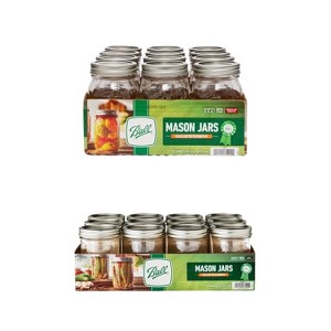 Ball Glass Mason Jars with Lids and Bands, Pint Size 16 Ounce 12 Regular Mouth + 12 Wide Mouth (Total 24 Jars) Variety Pack - 1 of 3