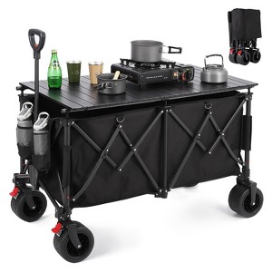 Heavy Duty Folding Wagon Cart - 440lb Capacity Collapsible Utility Cart with Table Top, 360° Wheels & Brakes (600D Oxford Fabric) - 1 of 4