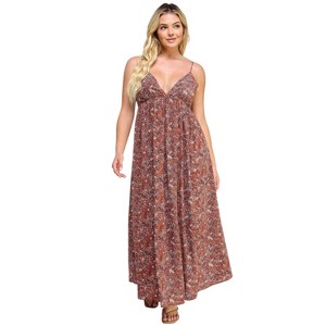 Slickblue Women's, Floral Print Maxi Dress, Tie Back, Rust Color, Summer Occasion Wear, Size 1XL to 3XL - 1 of 4