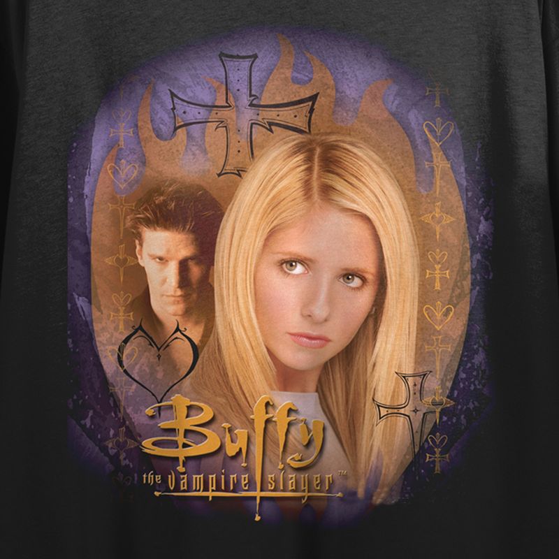 Buffy The Vampire Slayer Buffy & Angel Art Crew Neck Short Sleeve Crew Neck Black Women's Crop Top, 2 of 3