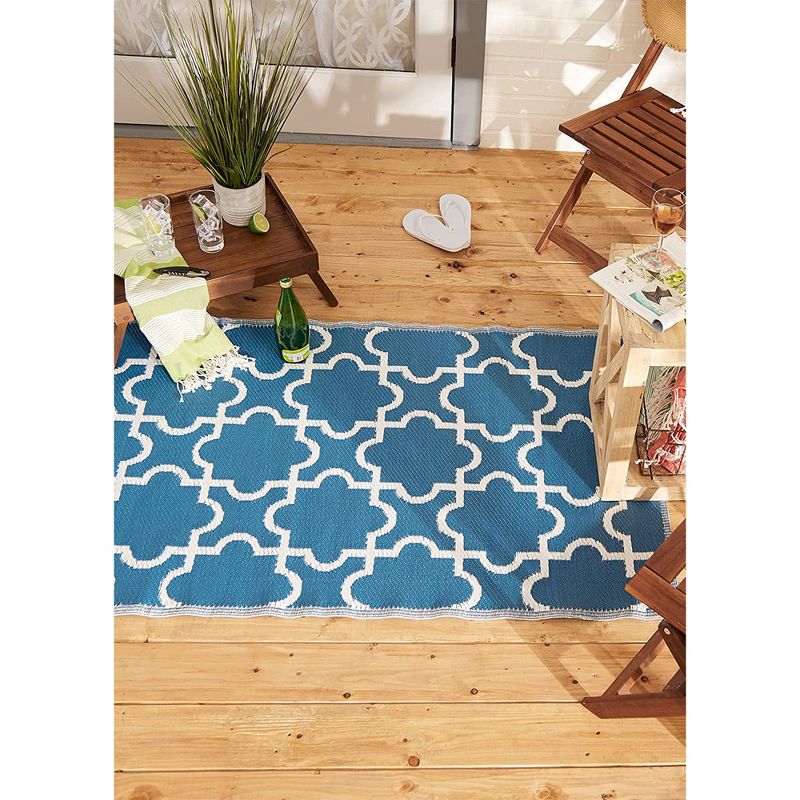 DII Design Imports Indoor Outdoor 3 x 6 Foot Reversible Lattice Woven Rectangular Runner Rug for Decks, Patios, Living Rooms, and Kitchens, Blue, 3 of 7