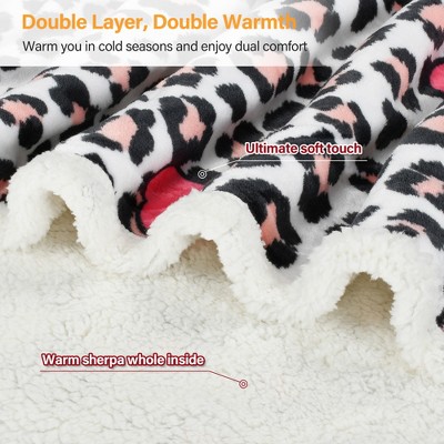 Catalonia Leopard and Heart Sherpa Fleece Wearable Blanket