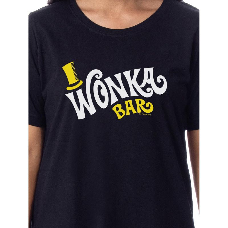 Willy Wonka Womens' Wonka Chocolate Bar Nightgown Sleep Pajama Shirt Black, 2 of 4
