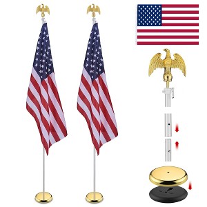 Yescom 2 Pack 8 Ft Sectional Flag Pole Kit Gold Eagle Finial 3x5 Ft  US Flag Indoor Silver - 1 of 4