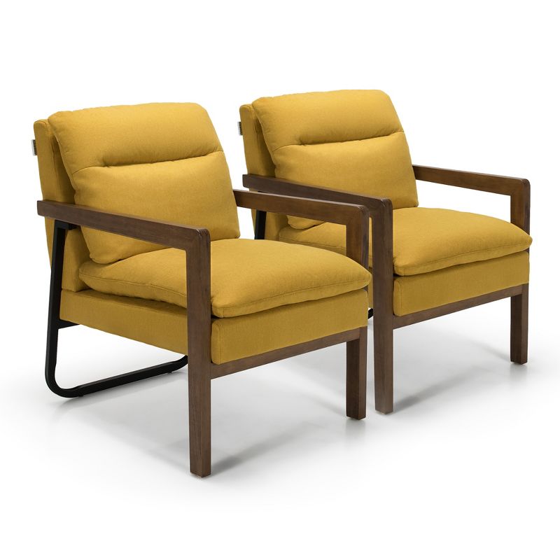 Costway Set of 2 Modern Accent Armchair Lounge Chair w/ Wood Legs & Steel Bracket Yellow\Blue\Green, 1 of 10