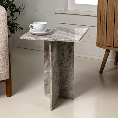 JONATHAN Y Cecil 18.5" Contemporary Natural Marble Handmade T-Shaped End Table