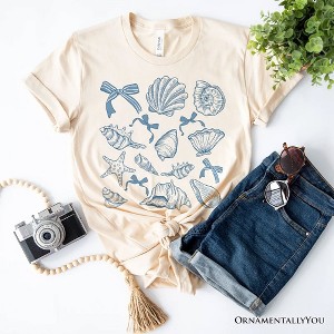 Coquette Seashell Summer Vibe T-Shirt, Natural and White Retro Beach Tee Gift for Ocean Lover| OrnamentallyYou - 1 of 4