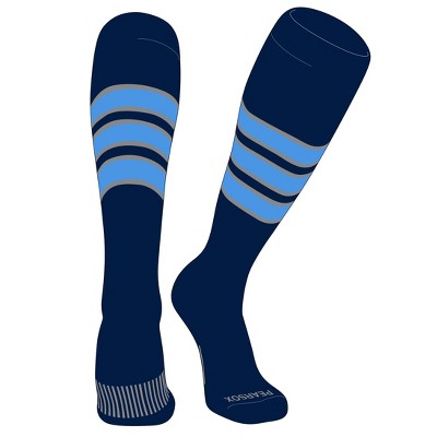 PEAR SOX Striped OTC Baseball, Softball, Football Socks (C) Navy, Silver, Sky Blue