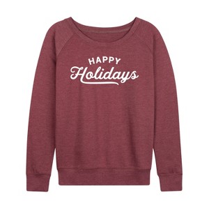 Women's - Instant Message - Happy Holidays Lightweight French Terry Wide Neck Long Sleeve Shirt - 1 of 4