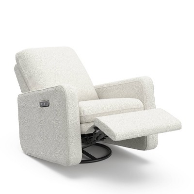 Ivory Boucle Swivel Recliner Accent Chair with Metal Base