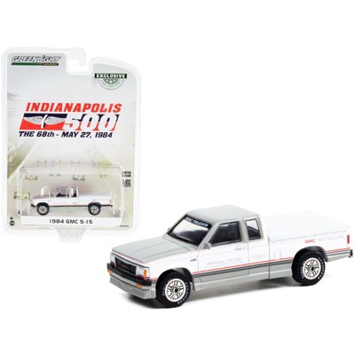 1984 GMC S-15 Extended Cab W/ Bed Cover Official Truck Gray & White "68th Indianapolis 500" 1/64 Diecast Model Car by Greenlight