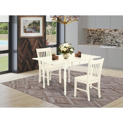 East West Furniture 3Pc Dining Table Set Includes a Dining Room Table & 2 Dining Room Chairs  Drop Leaf Table with X Back Chairs,  White