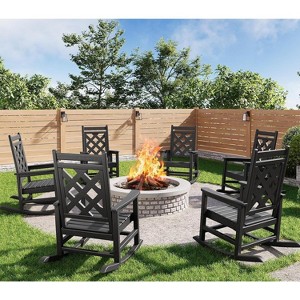 6-Piece HDPE Rocking Chair Set with Square Back and Mesh Backrest, Includes 4 Chairs and 2 Side Tables, Outdoor Patio and Garden Furniture - 1 of 4