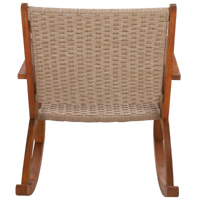 Natural Acacia Wood and Rope Rocking Chair with Cushions