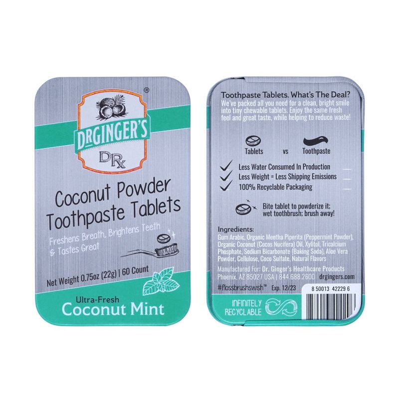Dr. Ginger&#39;s Coconut Toothpaste Tablets - Mint - 60ct, 4 of 6