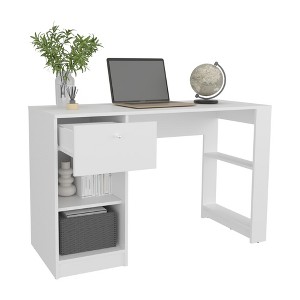 FONTOI 47 Inch Gamer Desk Modern Office Desk with Drawer, Writting Desk Work Table with Open Shelf for Study Living Room, White, 18.5"* 47.3"*29.8" - 1 of 4