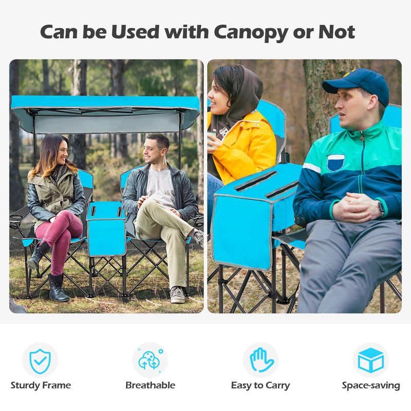 Costway Portable Folding Camping Canopy Chairs w/ Cup Holder Cooler Outdoor Red\Blue\Turquoise, 5 of 11