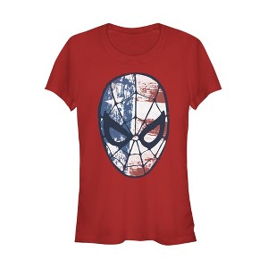 Juniors Womens Marvel Fourth of July  Spider-Man American Flag Mask T-Shirt - 1 of 3