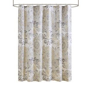 Gracie Mills Leo Floral Printed Lightweight Cotton Shower Curtain - 1 of 4