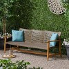 3-Person Outdoor Wicker Woven Patio Sofa,Lounge Sofa with Slatted Acacia Wood Arms,Modern Wooden Sofa for Deck or Backyard-Coolbibila - 2 of 4