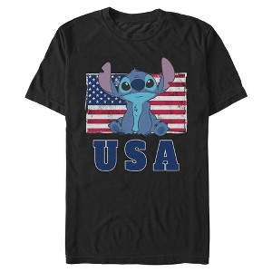 Men's Lilo & Stitch Distressed Red, White, and Blue T-Shirt - 1 of 4