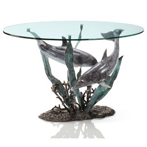 SPI Home Dolphin Duet Coffee Table with Brass Base and Glass Top Ocean Inspired Coastal Accent 22 Inches Tall - 1 of 4