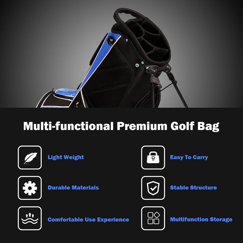 Costway Golf Stand Cart Bag Club w/6 Way Divider Carry Organizer Pockets Storage Blue, 4 of 11