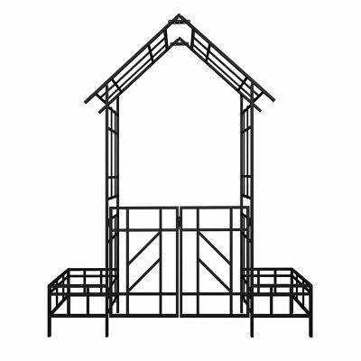 Lirago, 16.92"D * 97.24"H * 80.7"W, Black Metal Garden Arch - Galvanized Iron Trellis, Rose Arch, Outdoor Garden Decor with Gate Design