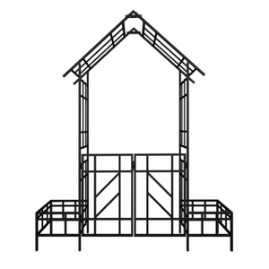 Lirago Black Metal Garden Arch-Galvanized Iron Trellis Rose Arch Outdoor Garden Decor with Gate Design 16.92"Dx97.24"Hx80.7"W - 1 of 4