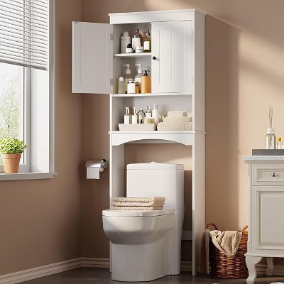 MaseiKar Over The Toilet Storage Cabinet with Adjustable Shelf and Double Doors, Bathroom Space Saver Organizer Above Toilet with Open Shelf