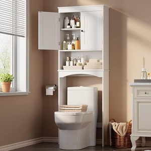 MaseiKar Over The Toilet Storage Cabinet with Adjustable Shelf and Double Doors, Bathroom Space Saver Organizer Above Toilet with Open Shelf - 1 of 4