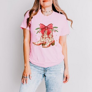 Simply Sage Market Women's Coquette Cowgirl Christmas Boots Short Sleeve Graphic Tee - 1 of 4