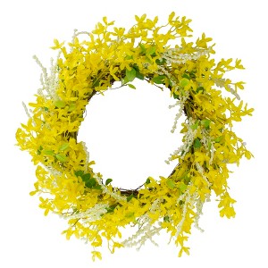 Northlight Forsythia and Leaves Artificial Floral Spring Wreath, Yellow - 22-Inch - 1 of 4