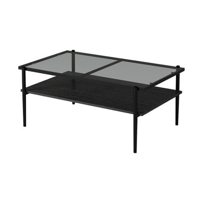 NicBex 38.39 Inch Rectangle Coffee Table with Gray Tempered Glass Tabletop and Storage Shelf,Modern Center Table for Living Room