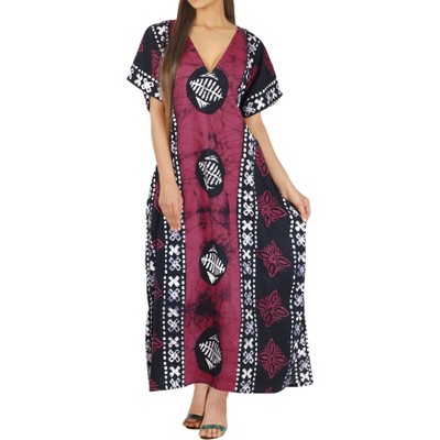 LA LEELA Women's Summer Loose Caftan Maxi Night Evening Gown Loungewear Dashiki House Dresses for Women 3X-4X Pink, Leaf