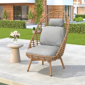Outdoor PE Rattan Swivel Lounge Chair,High Back Patio Lounge Chair with Cushion and UV Resistant Frame,Egg Chair for Garden Sunroom-Cuddlewood - 1 of 4