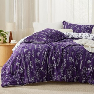 Bedsure | 2/3 Pcs Floral Printed Reversible Sage Green Comforter Set Queen Size Soft Designed Plants Pattern Bedding Set - 1 of 4