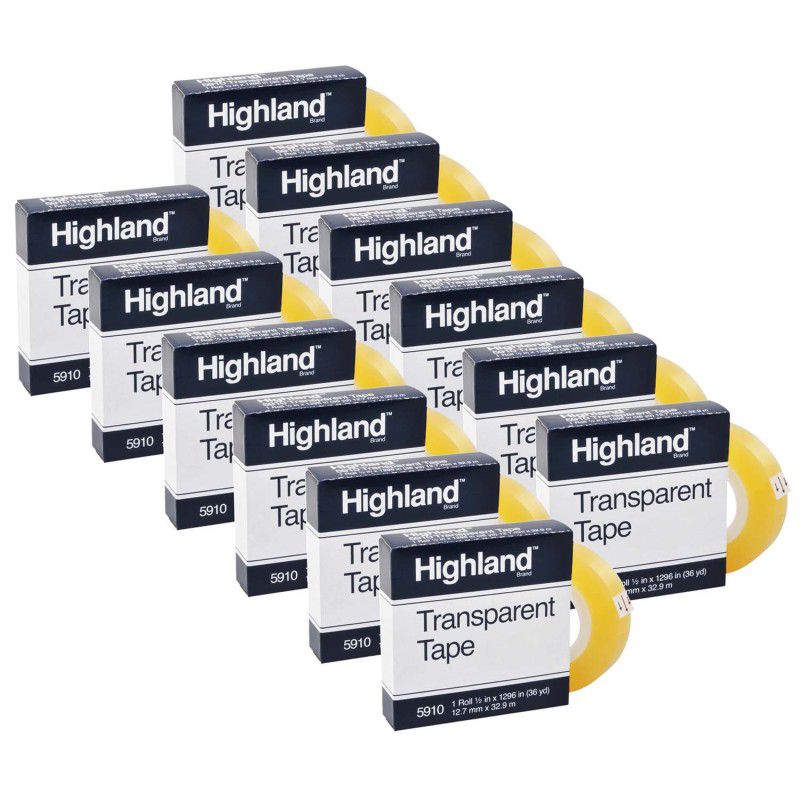Highland Transparent Tape, 1/2" x 1296" Per Roll, 1" Core, 12 Rolls, 1 of 2