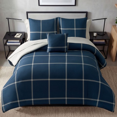 The Sheet Lab Windowpane Check Bed in a Bag, Navy, Queen