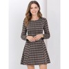 Allegra K Women's Vintage Plaid Houndstooth Long Sleeve Office Zip Front Flare Mini Dress - 4 of 4